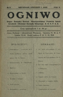 Ogniwo : organ informacyjny i sprawozdawczy Związku Zawodowego Nauczycielstwa Polskich Szkół Średnich i Biuletyn Zarządu Głównego Z.Z.N.P.S.Ś. R. 10, Nr 9 (grudzień 1930)