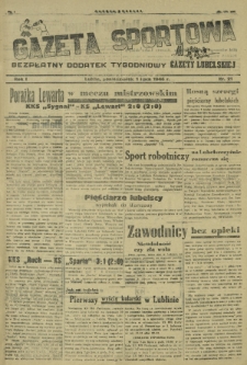 Gazeta Sportowa : bezpłatny dodatek tygodniowy Gazety Lubelskiej. Nr 20 (1 lipca 1946)