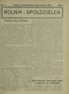 Rolnik - Sp&oacute;łdzielca. R. 1, nr 6 (22 czerwca 1924)