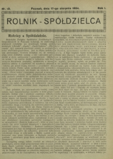 Rolnik - Sp&oacute;łdzielca. R. 1, nr 10 (17 sierpnia 1924)