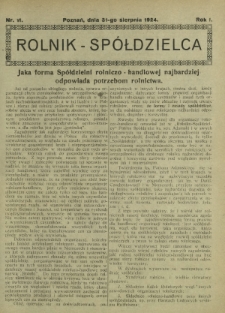 Rolnik - Sp&oacute;łdzielca. R. 1, nr 11 (31 sierpnia 1924)