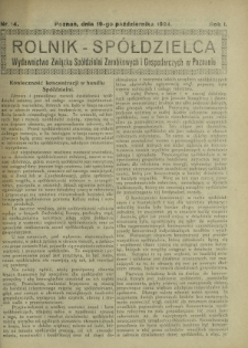 Rolnik - Sp&oacute;łdzielca. R. 1, nr 14 (19 października 1924)