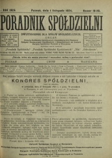 Poradnik Sp&oacute;łdzielni : dwutygodnik dla spraw sp&oacute;łdzielczych. 1924, nr 19-20 (1 listopada)