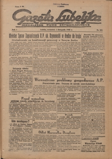 Gazeta Lubelska : niezależne pismo demokratyczne. R. 1, nr 251 (1 listopada 1945)