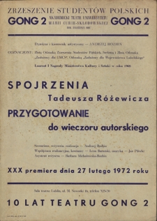 Spojrzenia Tadeusza Różewicza. Przygotowanie do wieczoru autorskiego.