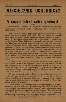 Miesięcznik Ogrodniczy : organ Sekcji Ogrodniczej Tow. Gospodarskiego we Lwowie / pod red. Antoniego Wr&oacute;blewskiego. R. 5, Nr 5 (maj 1921)