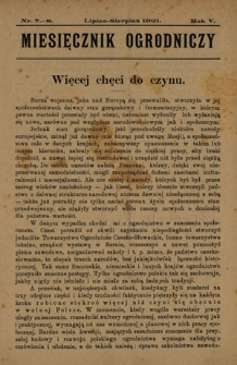 Miesięcznik Ogrodniczy : organ Sekcji Ogrodniczej Tow. Gospodarskiego we Lwowie / pod red. Antoniego Wr&oacute;blewskiego. R. 5, Nr 7-8 (lipiec-sierpień 1921)