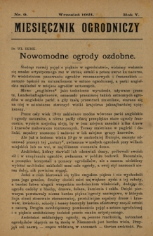 Miesięcznik Ogrodniczy : organ Sekcji Ogrodniczej Tow. Gospodarskiego we Lwowie / pod red. Antoniego Wr&oacute;blewskiego. R. 5, Nr 9 (wrzesień 1921)