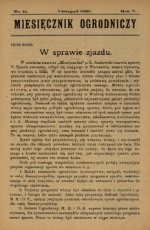 Miesięcznik Ogrodniczy : organ Sekcji Ogrodniczej Tow. Gospodarskiego we Lwowie / pod red. Antoniego Wr&oacute;blewskiego. R. 5, Nr 11 (listopad 1921)