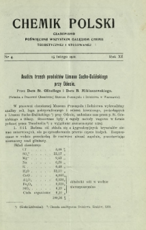 Chemik Polski : czasopismo poświęcone wszystkim gałęziom chemii teoretycznej i stosowanej / red.i wyd. Bol. Miklaszewski. R. 11, nr 4 (15 lutego 1911)