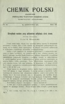Chemik Polski : czasopismo poświęcone wszystkim gałęziom chemii teoretycznej i stosowanej / red.i wyd. Bol. Miklaszewski. R. 11, nr 20 (15 października 1911)