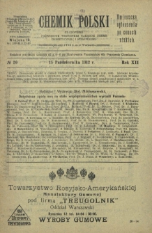 Chemik Polski : czasopismo poświęcone wszystkim gałęziom chemii teoretycznej i stosowanej / red.i wyd. Bol. Miklaszewski. R. 12, nr 20 (15 października 1912)