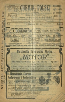 Chemik Polski : czasopismo poświęcone wszystkim gałęziom chemii teoretycznej i stosowanej / red. i wyd. B. Miklaszewski. R. 14, nr 2 (15 stycznia 1914)