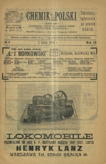 Chemik Polski : czasopismo poświęcone wszystkim gałęziom chemii teoretycznej i stosowanej / red. i wyd. B. Miklaszewski. R. 14, nr 3 (1 lutego 1914)