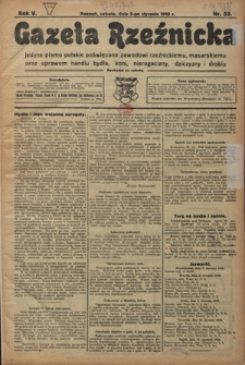 Gazeta Rzeźnicka : pierwsze i jedyne pismo polskie poświęcone zawodowi rzeźnickiemu oraz sprawom handlu i chowu bydła, nierogacizny, dziczyzny i drobiu / [red. i wydawca Apolinary Kl&oacute;skowsk]. R. 5, r 53 (5 stycznia 1918)