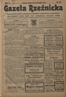 Gazeta Rzeźnicka : pierwsze i jedyne pismo polskie poświęcone zawodowi rzeźnickiemu oraz sprawom handlu i chowu bydła, nierogacizny, dziczyzny i drobiu / [red. i wydawca Apolinary Kl&oacute;skowsk]. R. 5, nr 57 (2 lutego 1918)