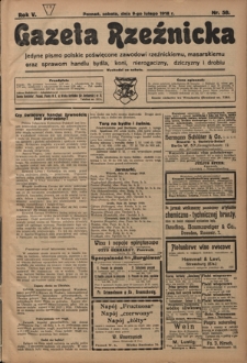 Gazeta Rzeźnicka : pierwsze i jedyne pismo polskie poświęcone zawodowi rzeźnickiemu oraz sprawom handlu i chowu bydła, nierogacizny, dziczyzny i drobiu / [red. i wydawca Apolinary Kl&oacute;skowsk]. R. 5, nr 58 (9 lutego 1918)