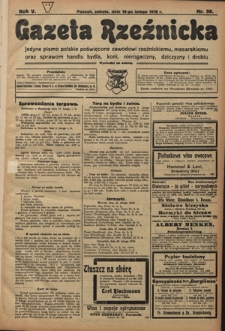 Gazeta Rzeźnicka : pierwsze i jedyne pismo polskie poświęcone zawodowi rzeźnickiemu oraz sprawom handlu i chowu bydła, nierogacizny, dziczyzny i drobiu / [red. i wydawca Apolinary Kl&oacute;skowsk]. R. 5, nr 59 (16 lutego 1918)