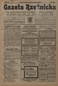 Gazeta Rzeźnicka : pierwsze i jedyne pismo polskie poświęcone zawodowi rzeźnickiemu oraz sprawom handlu i chowu bydła, nierogacizny, dziczyzny i drobiu / [red. i wydawca Apolinary Kl&oacute;skowsk]. R. 5, nr 60 (23 lutego 1918)