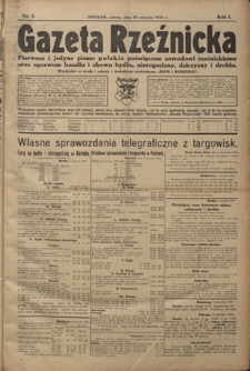 Gazeta Rzeźnicka : pierwsze i jedyne pismo polskie poświęcone zawodowi rzeźnickiemu oraz sprawom handlu i chowu bydła, nierogacizny, dziczyzny i drobiu / [red. Teodor Bobowski]. R. 1, Nr 3 (10 stycznia 1914)