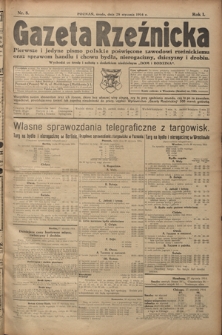 Gazeta Rzeźnicka : pierwsze i jedyne pismo polskie poświęcone zawodowi rzeźnickiemu oraz sprawom handlu i chowu bydła, nierogacizny, dziczyzny i drobiu / [red. Teodor Bobowski]. R. 1, Nr 8 (28 stycznia 1914)