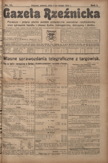 Gazeta Rzeźnicka : pierwsze i jedyne pismo polskie poświęcone zawodowi rzeźnickiemu oraz sprawom handlu i chowu bydła, nierogacizny, dziczyzny i drobiu / [red. Teodor Bobowski]. R. 1, Nr 11 (7 lutego 1914)