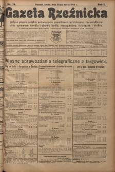 Gazeta Rzeźnicka : pierwsze i jedyne pismo polskie poświęcone zawodowi rzeźnickiemu oraz sprawom handlu i chowu bydła, nierogacizny, dziczyzny i drobiu / [red. Teodor Bobowski]. R. 1, Nr 24 (25 marca 1914)