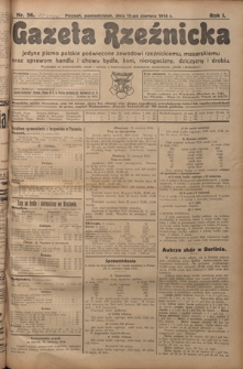 Gazeta Rzeźnicka : pierwsze i jedyne pismo polskie poświęcone zawodowi rzeźnickiemu oraz sprawom handlu i chowu bydła, nierogacizny, dziczyzny i drobiu / [red. Teodor Bobowski]. R. 1, Nr 56 (15 czerwca 1914)