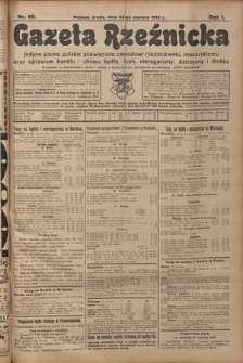 Gazeta Rzeźnicka : pierwsze i jedyne pismo polskie poświęcone zawodowi rzeźnickiemu oraz sprawom handlu i chowu bydła, nierogacizny, dziczyzny i drobiu / [red. Teodor Bobowski]. R. 1, Nr 60 (24 czerwca 1914)