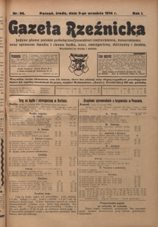 Gazeta Rzeźnicka : pierwsze i jedyne pismo polskie poświęcone zawodowi rzeźnickiemu oraz sprawom handlu i chowu bydła, nierogacizny, dziczyzny i drobiu / [red. Teodor Bobowski]. R. 1, Nr 84 (9 września 1914)