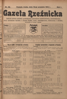 Gazeta Rzeźnicka : pierwsze i jedyne pismo polskie poświęcone zawodowi rzeźnickiemu oraz sprawom handlu i chowu bydła, nierogacizny, dziczyzny i drobiu / [red. Teodor Bobowski]. R. 1, Nr 86 (16 września 1914)