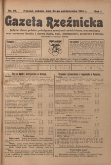 Gazeta Rzeźnicka : pierwsze i jedyne pismo polskie poświęcone zawodowi rzeźnickiemu oraz sprawom handlu i chowu bydła, nierogacizny, dziczyzny i drobiu / [red. Teodor Bobowski]. R. 1, Nr 97 (24 października 1914)