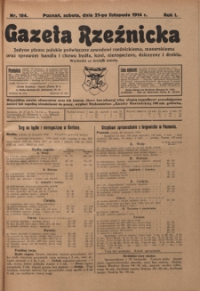 Gazeta Rzeźnicka : pierwsze i jedyne pismo polskie poświęcone zawodowi rzeźnickiemu oraz sprawom handlu i chowu bydła, nierogacizny, dziczyzny i drobiu / [red. Teodor Bobowski]. R. 1, Nr 104 (21 listopada 1914)