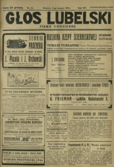 Głos Lubelski : pismo codzienne. R. 16, nr 217 (11 sierpnia 1929)