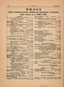 Prasa : organ Polskiego Związku Wydawc&oacute;w Dziennik&oacute;w i Czasopism : czasopismo poświęcone sprawom wydawniczo-prasowym. Prasa. Spis rzeczy za r. 1930 i 1931