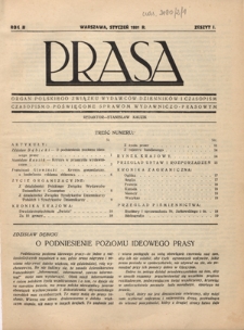 Prasa : organ Polskiego Związku Wydawc&oacute;w Dziennik&oacute;w i Czasopism : czasopismo poświęcone sprawom wydawniczo-prasowym. R. 2, z. 1 (styczeń 1931)