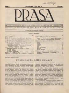 Prasa : organ Polskiego Związku Wydawc&oacute;w Dziennik&oacute;w i Czasopism : czasopismo poświęcone sprawom wydawniczo-prasowym. R. 2, z. 2 (luty 1931)