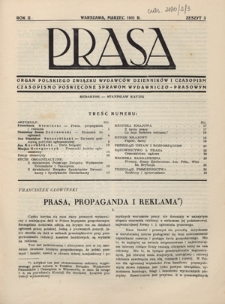 Prasa : organ Polskiego Związku Wydawc&oacute;w Dziennik&oacute;w i Czasopism : czasopismo poświęcone sprawom wydawniczo-prasowym. R. 2, z. 3 (marzec 1931)