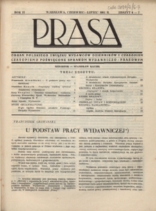 Prasa : organ Polskiego Związku Wydawc&oacute;w Dziennik&oacute;w i Czasopism : czasopismo poświęcone sprawom wydawniczo-prasowym. R. 2, z. 6-7 (czerwiec-lipiec 1931)