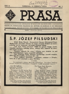 Prasa : organ Polskiego Związku Wydawc&oacute;w Dziennik&oacute;w i Czasopism : czasopismo poświęcone sprawom wydawniczo-prasowym. R. 6, z. 2 (czerwiec 1935)