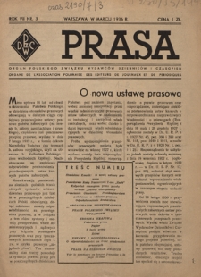 Prasa : organ Polskiego Związku Wydawc&oacute;w Dziennik&oacute;w i Czasopism : czasopismo poświęcone sprawom wydawniczo-prasowym. R. 7, nr 3 (marzec 1936)