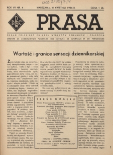 Prasa : organ Polskiego Związku Wydawc&oacute;w Dziennik&oacute;w i Czasopism : czasopismo poświęcone sprawom wydawniczo-prasowym. R. 7, nr 4 (kwiecień 1936)