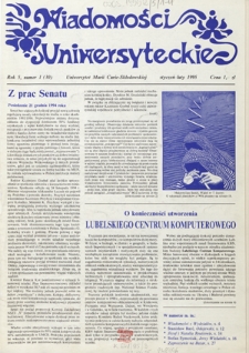 Wiadomości Uniwersyteckie / Uniwersytet Marii Curie-Skłodowskiej R. 5, nr 1=30 (styczeń-luty 1995)