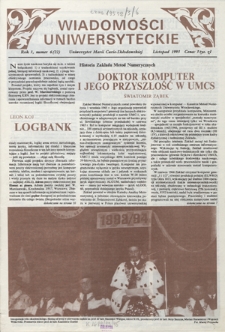 Wiadomości Uniwersyteckie / Uniwersytet Marii Curie-Skłodowskiej R. 3, nr 6=22 (listopad 1993)