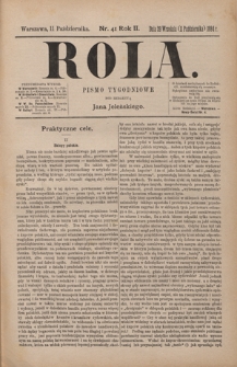 Rola : pismo tygodniowe / pod redakcyą Jana Jeleńskiego. R. 2, nr 41 (29 wrzęsnia (11 października) 1884)