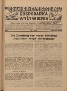 Die Ernährungswirtschaft t = Gospodarka Wyżywienia. Jg. 2, nr 4 (20.02.1942)