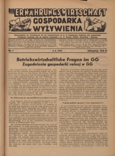 Die Ernährungswirtschaft t = Gospodarka Wyżywienia. Jg. 2, nr 7 (5.04.1942)