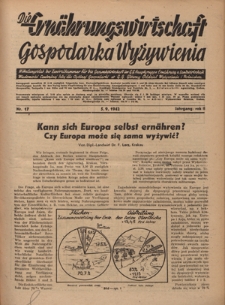 Die Ernährungswirtschaft t = Gospodarka Wyżywienia. Jg. 2, nr 17 (5.09.1942)