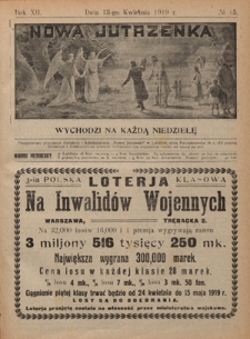 Nowa Jutrzenka : wychodzi na każdą niedzielę R. 12, Nr 15 (13 kwietnia 1919)