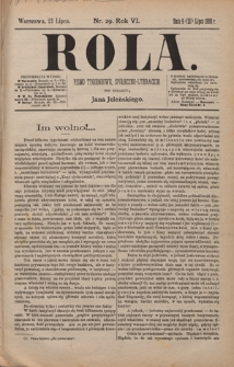 Rola : pismo tygodniowe, społeczno-literackie / pod red. Jana Jeleńskiego R. 6, Nr 29 (9/21 lipca 1888)